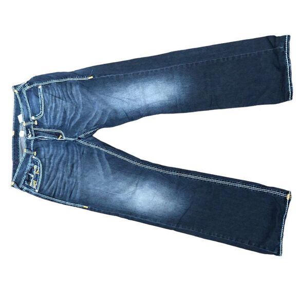 Rare True Religion Jeans Size 34 STRAIGHT YELLOW STITCH Blue - Picture 7 of 13